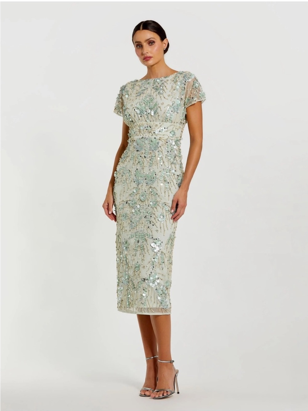 Mac Duggal 94150 Green Embellished Cap Sleeve Midi Dress sz 12
